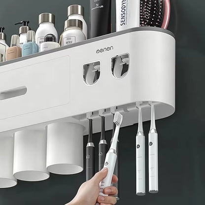 Manyetik Duvara Monte Diş Fırçalık ve Çift Diş Macunu Dispenseri